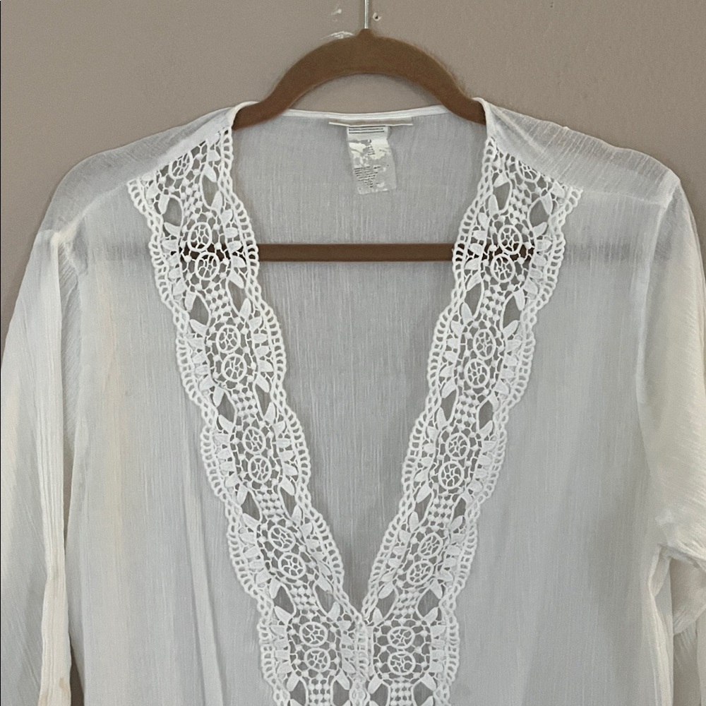 La Blanca White Island Fare Cover Up Crochet Trim Tunic Swimsuit - Picture 2 of 6